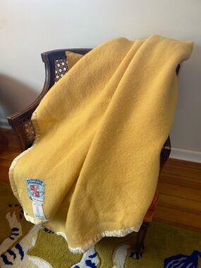 Vintage Yellow Wool Blanket Made in Belgium